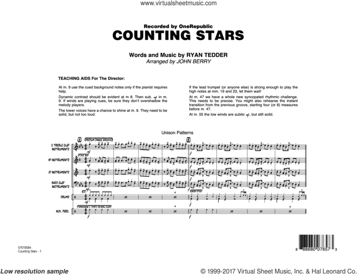 Counting Stars (COMPLETE) sheet music for jazz band by OneRepublic, John Berry and Ryan Tedder, intermediate skill level