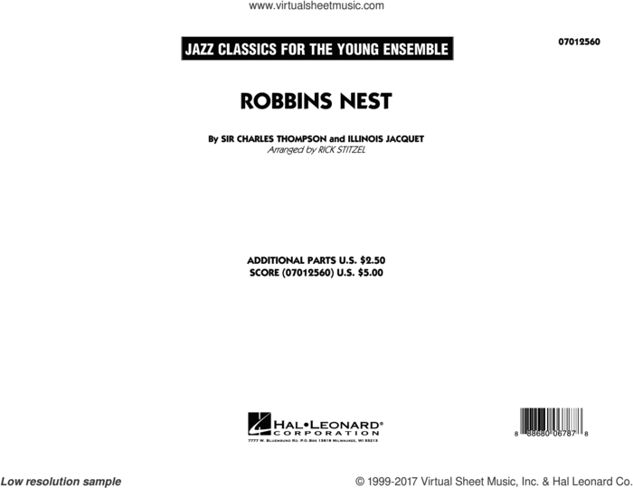 Robbins Nest (COMPLETE) sheet music for jazz band by Rick Stitzel, Illinois Jacquet and Sir Charles Thompson, intermediate skill level