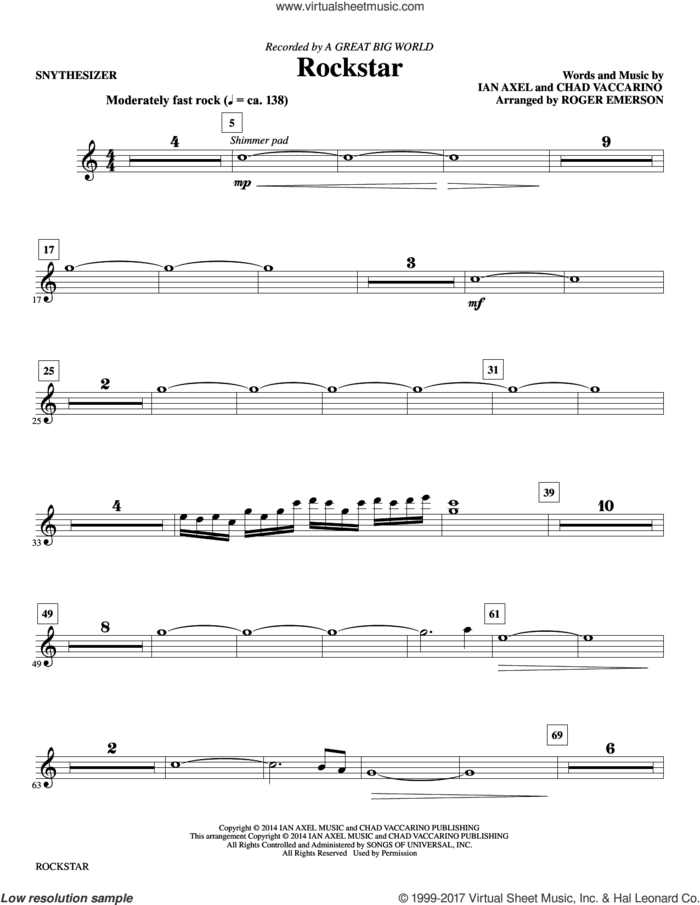 Rockstar (arr. Roger Emerson) (complete set of parts) sheet music for orchestra/band by Roger Emerson, A Great Big World, Chad Vaccarino and Ian Axel, intermediate skill level