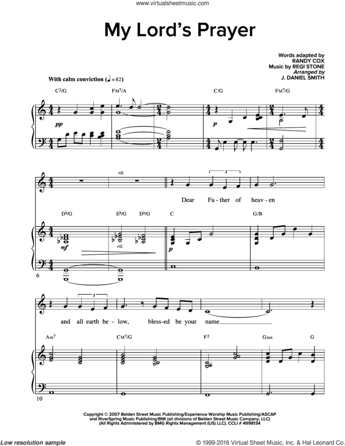 My Lord's Prayer sheet music for voice and piano by Regi Stone and Randy Cox, intermediate skill level
