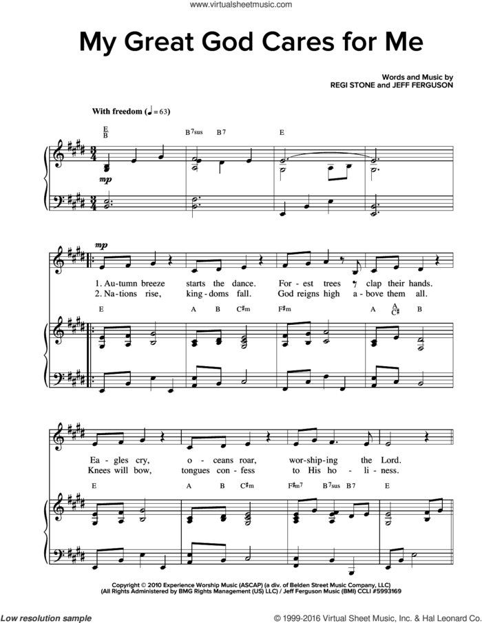 My Great God Cares For Me sheet music for voice and piano , Jeff Ferguson and Regi Stone, intermediate skill level