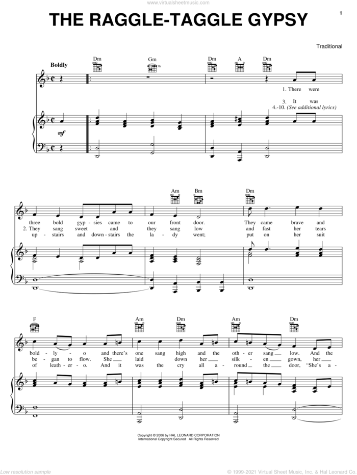 The Raggle Taggle Gypsy sheet music for voice, piano or guitar, intermediate skill level