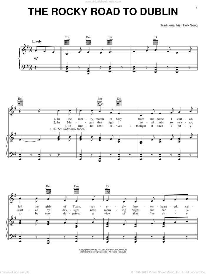 The Rocky Road To Dublin sheet music for voice, piano or guitar  and The Dubliners, intermediate skill level