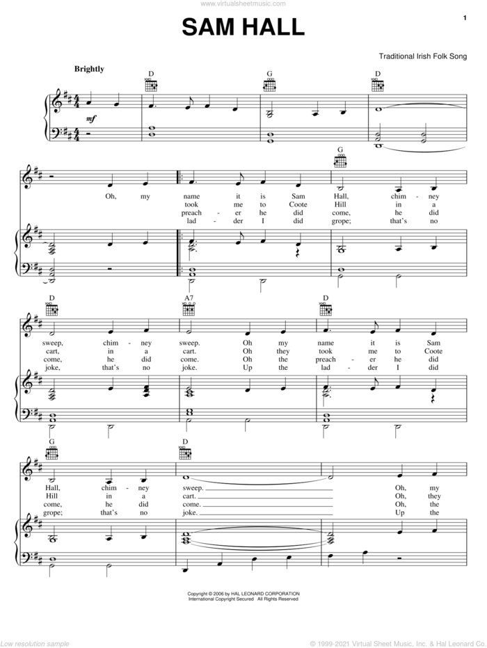 Sam Hall sheet music for voice, piano or guitar, intermediate skill level