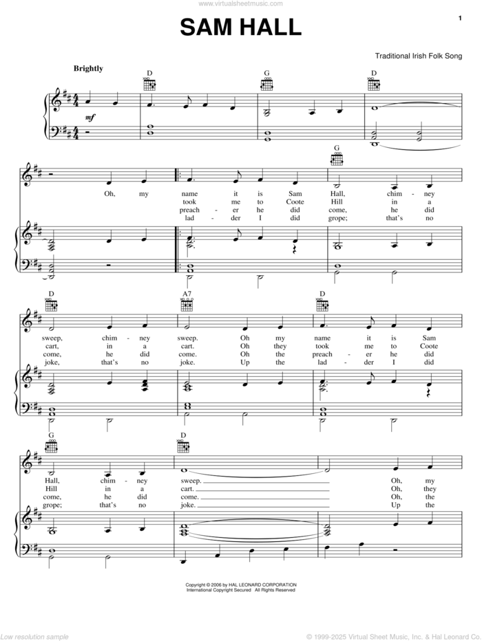 Sam Hall sheet music for voice, piano or guitar, intermediate skill level