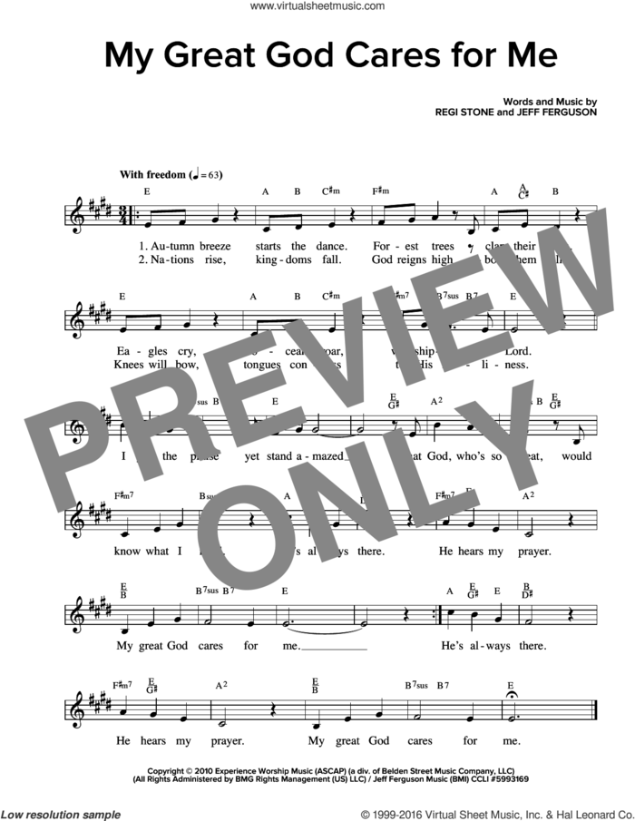 My Great God Cares For Me sheet music for voice and other instruments (fake book) , Jeff Ferguson and Regi Stone, intermediate skill level