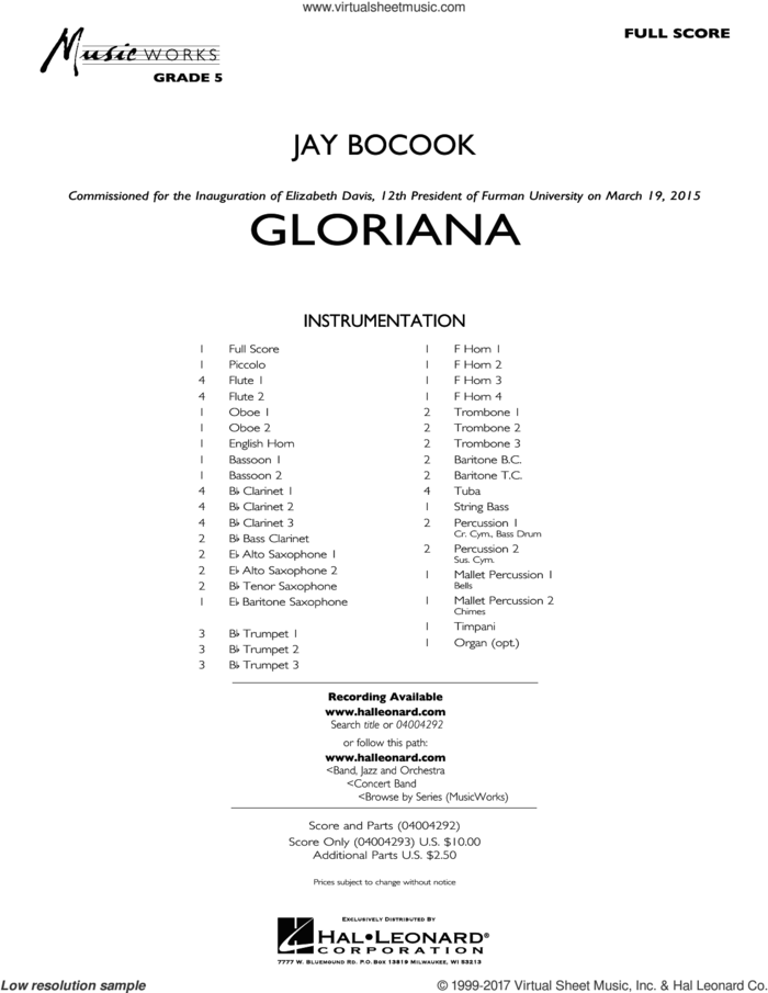 Gloriana (COMPLETE) sheet music for concert band by Jay Bocook, intermediate skill level