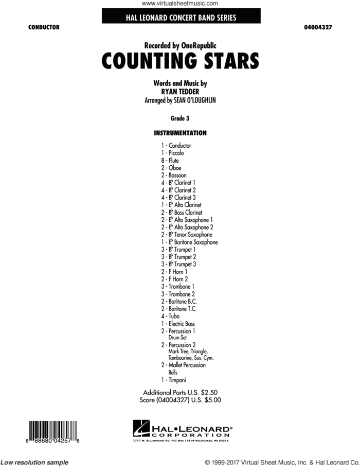 Counting Stars (COMPLETE) sheet music for concert band by OneRepublic and Ryan Tedder, intermediate skill level