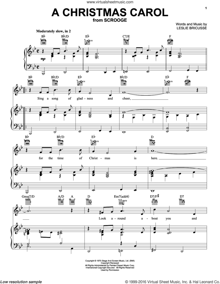 A Christmas Carol sheet music for voice, piano or guitar by Leslie Bricusse, intermediate skill level