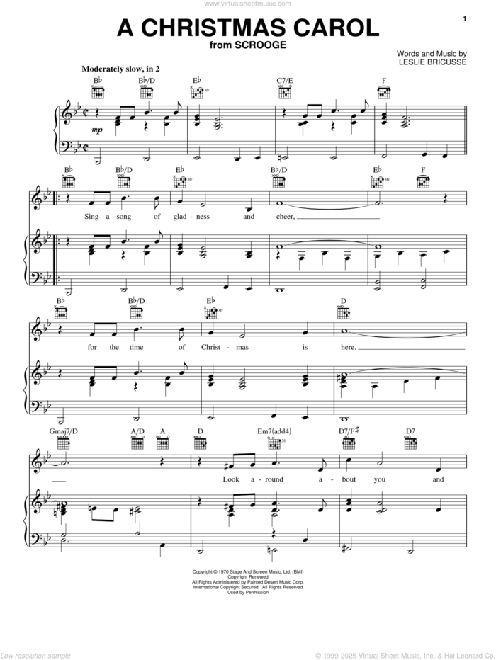 A Christmas Carol sheet music for voice, piano or guitar by Leslie Bricusse, intermediate skill level