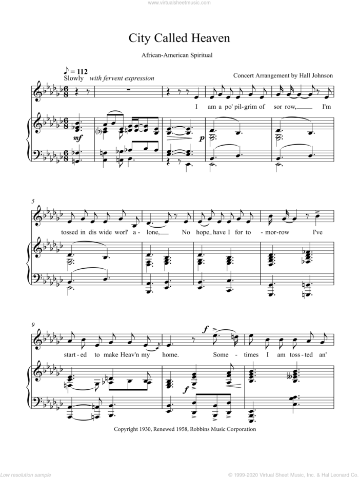 City Called Heaven (E-flat minor) sheet music for voice and piano by Hall Johnson, classical score, intermediate skill level