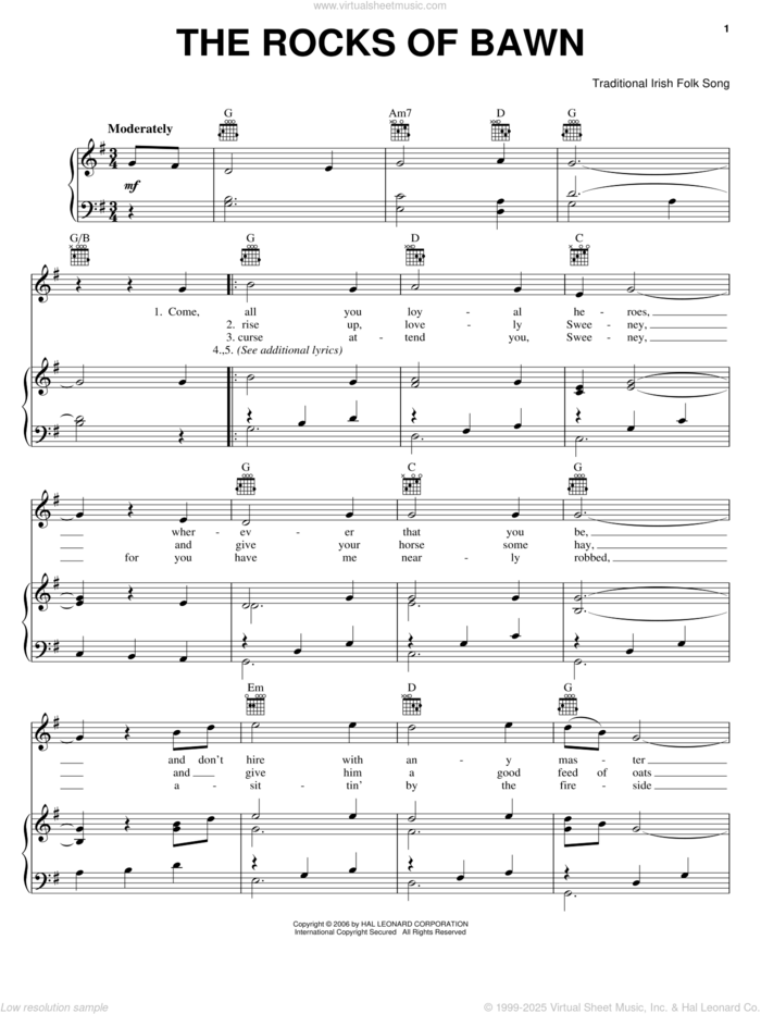 The Rocks Of Bawn sheet music for voice, piano or guitar, intermediate skill level