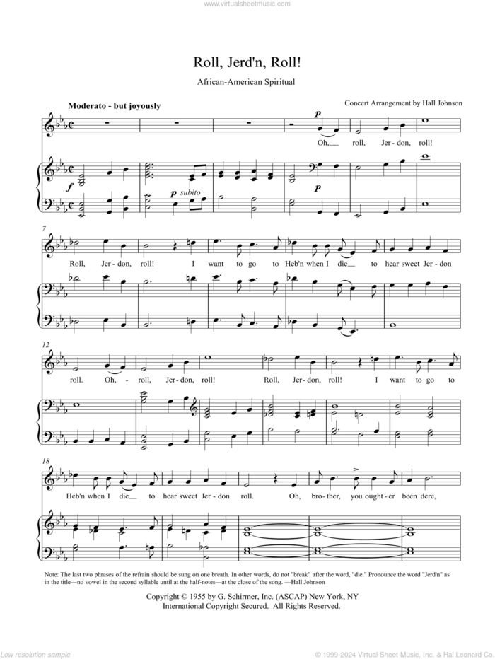 Roll, Jordan Roll (E-flat) sheet music for voice and piano by Hall Johnson, classical score, intermediate skill level