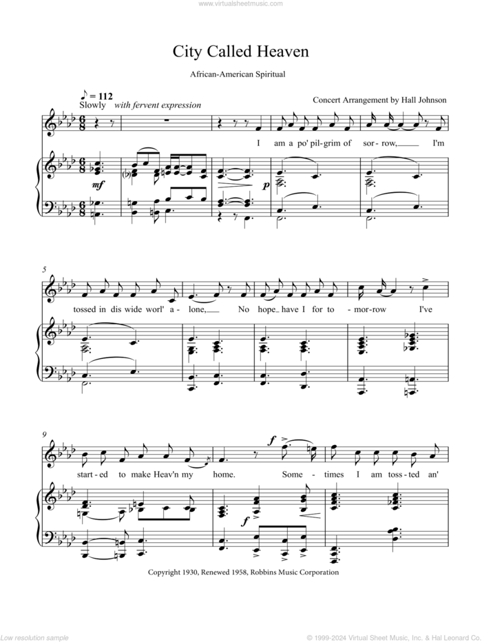 City Called Heaven (F minor) sheet music for voice and piano by Hall Johnson, classical score, intermediate skill level