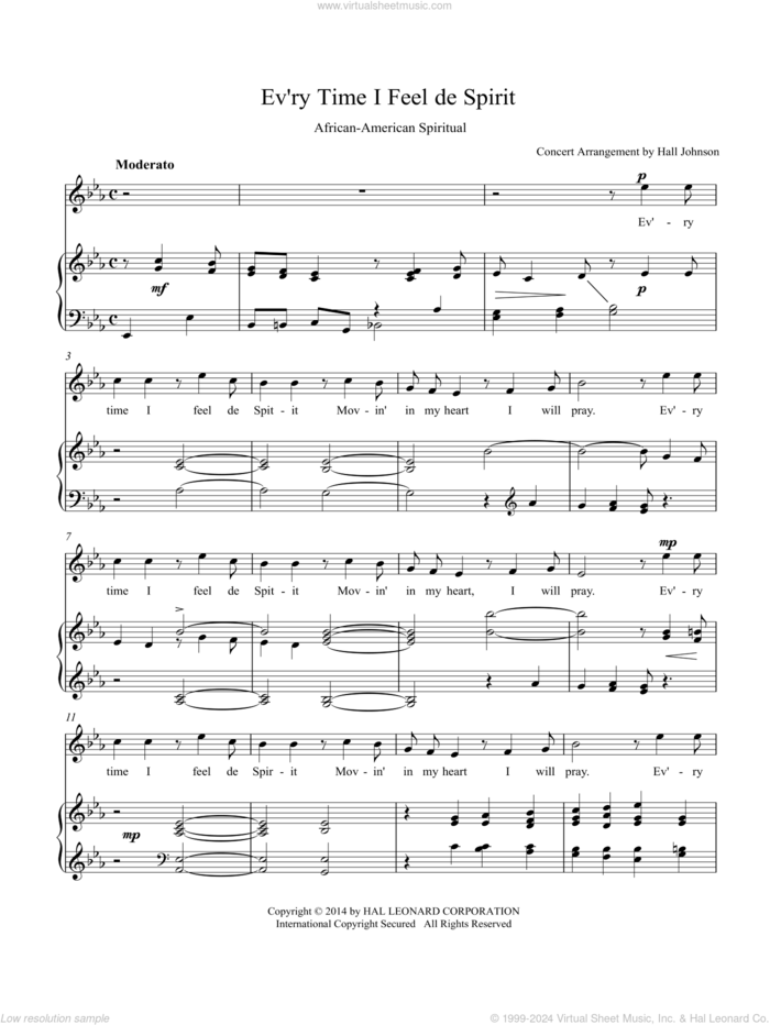 Ev'ry Time I Feel de Spirit (E-flat) sheet music for voice and piano by Hall Johnson, classical score, intermediate skill level