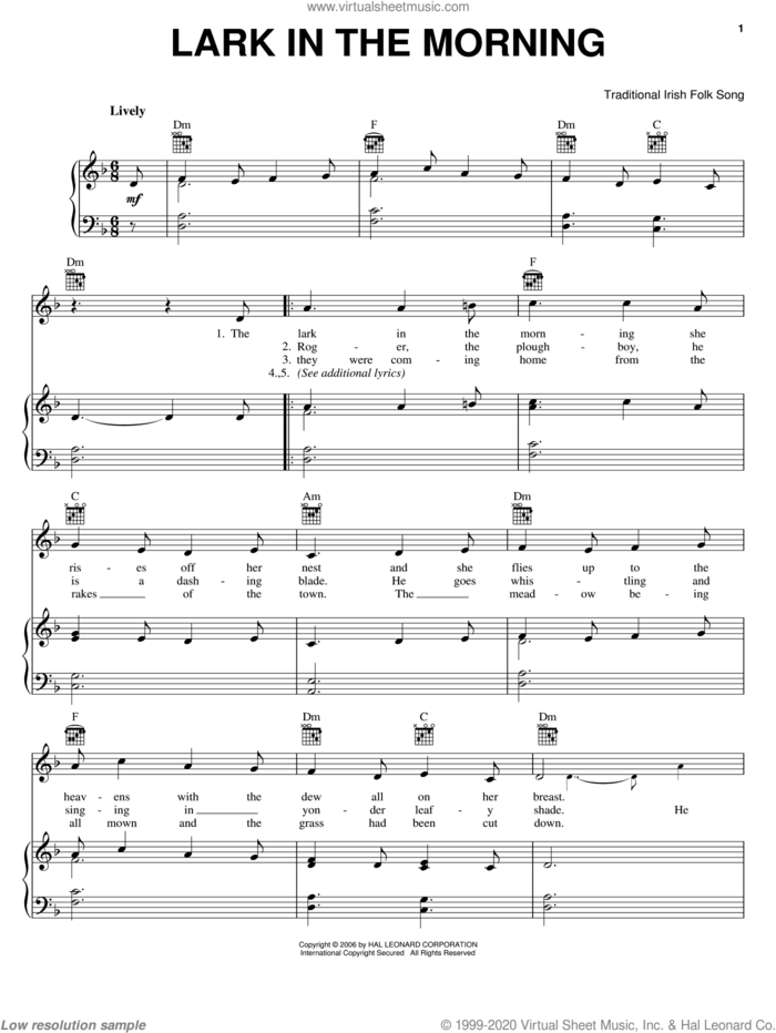 Lark In The Morning sheet music for voice, piano or guitar, intermediate skill level