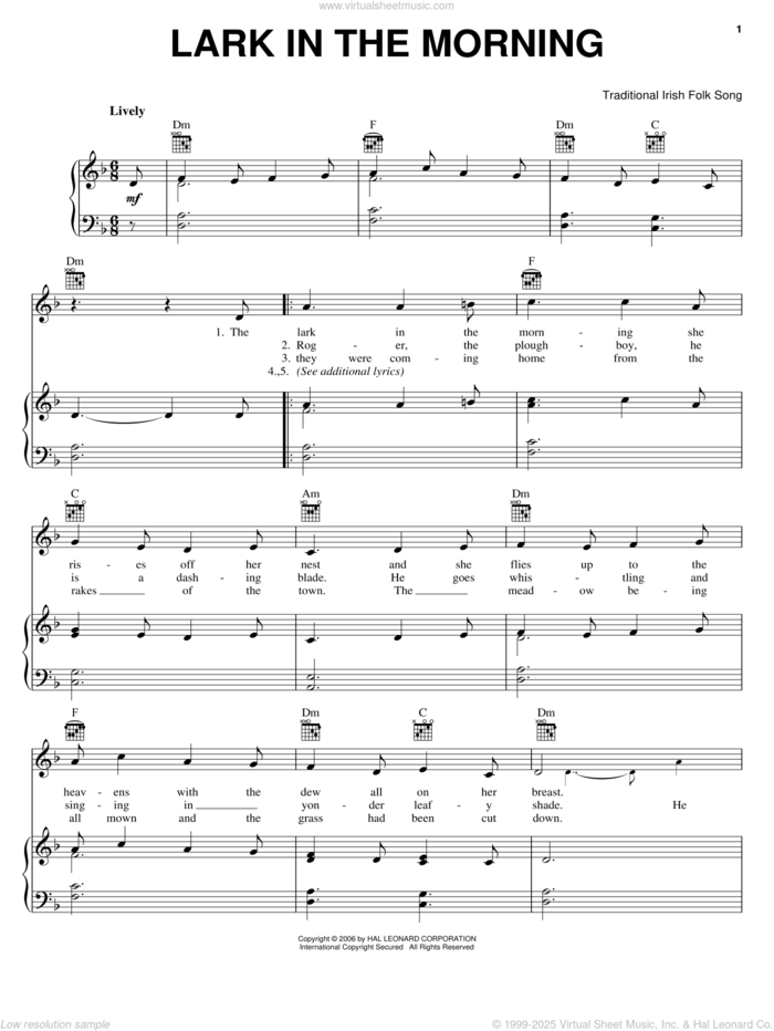 Lark In The Morning sheet music for voice, piano or guitar, intermediate skill level