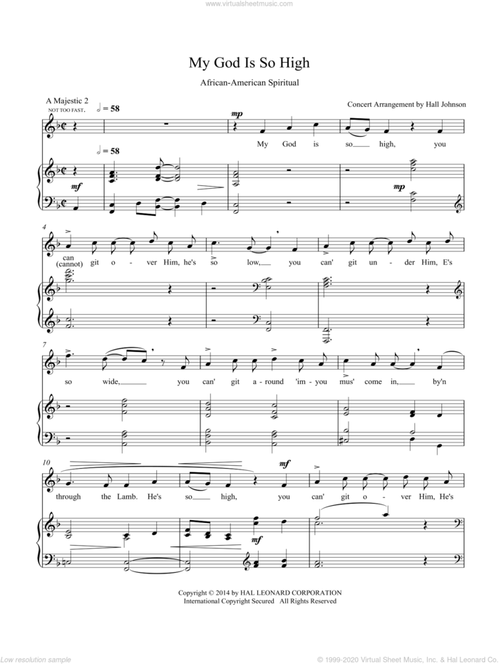 My God Is So High (F) sheet music for voice and piano by Hall Johnson, classical score, intermediate skill level