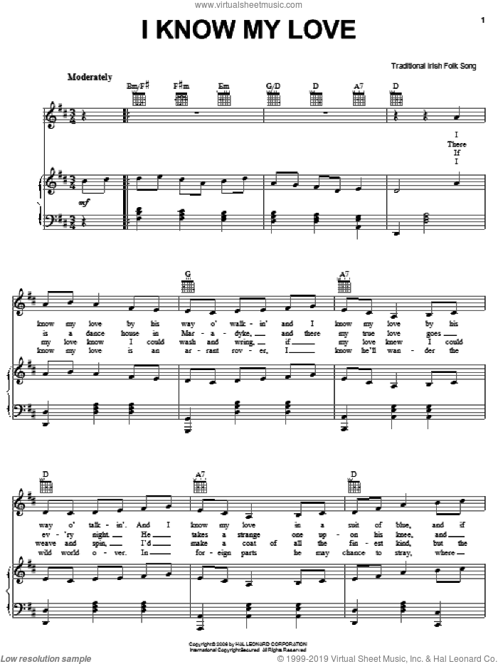 I Know My Love sheet music for voice, piano or guitar, intermediate skill level