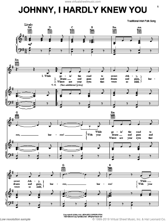 Johnny, I Hardly Knew You sheet music for voice, piano or guitar, intermediate skill level