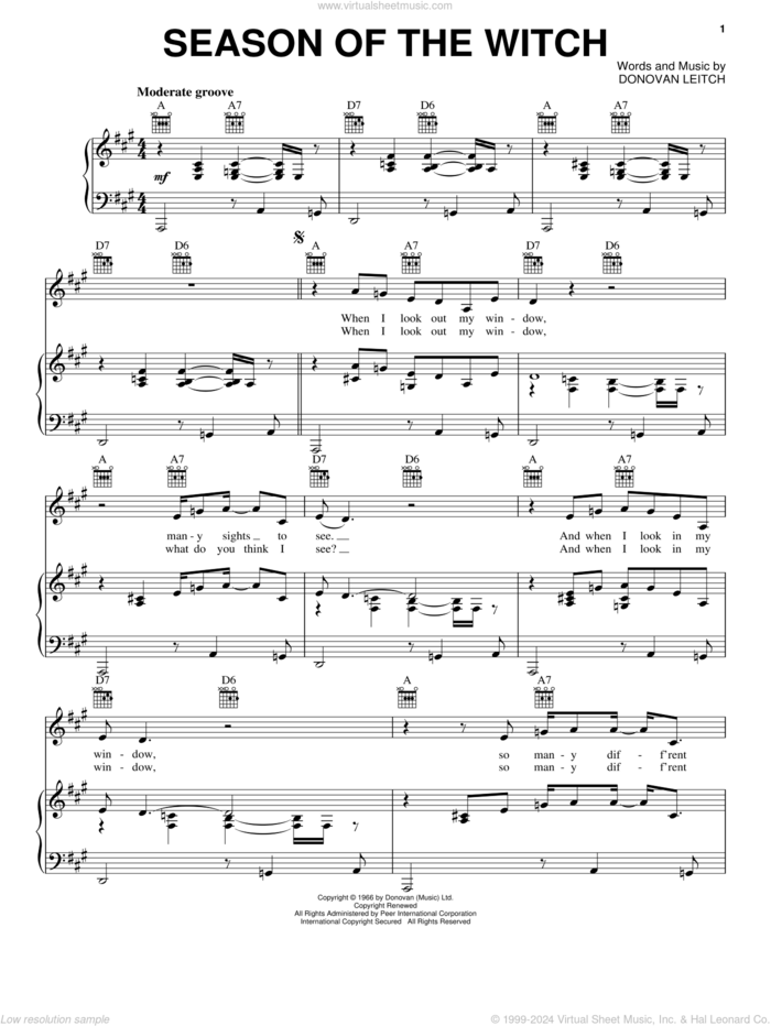 Season Of The Witch sheet music for voice, piano or guitar by Walter Donovan and Donovan Leitch, intermediate skill level