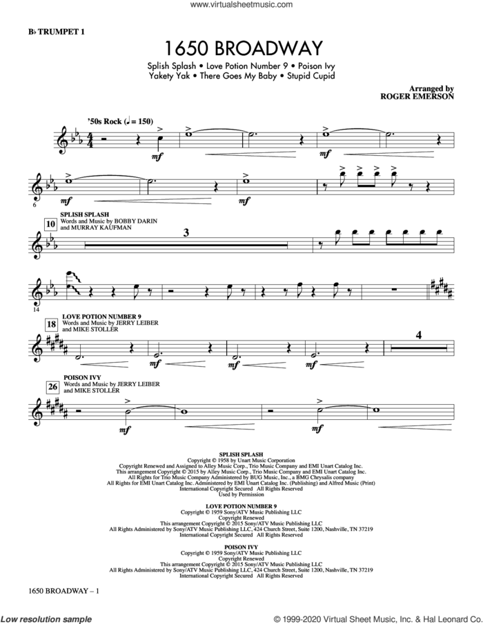 1650 Broadway (Medley) sheet music for orchestra/band (trumpet 1) by Mike Stoller, Roger Emerson, The Searchers and Jerry Leiber, intermediate skill level