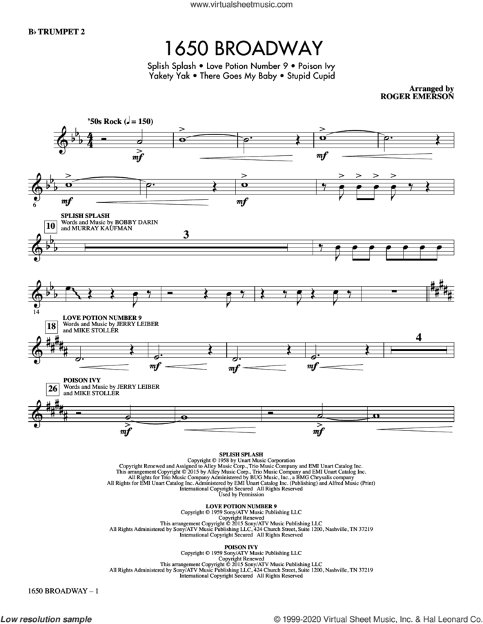 1650 Broadway (Medley) sheet music for orchestra/band (trumpet 2) by Mike Stoller, Roger Emerson, The Searchers and Jerry Leiber, intermediate skill level