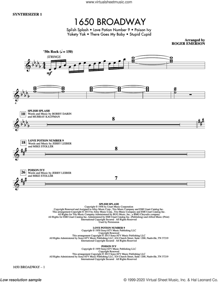 1650 Broadway (Medley) sheet music for orchestra/band (synthesizer i) by Mike Stoller, Roger Emerson, The Searchers and Jerry Leiber, intermediate skill level