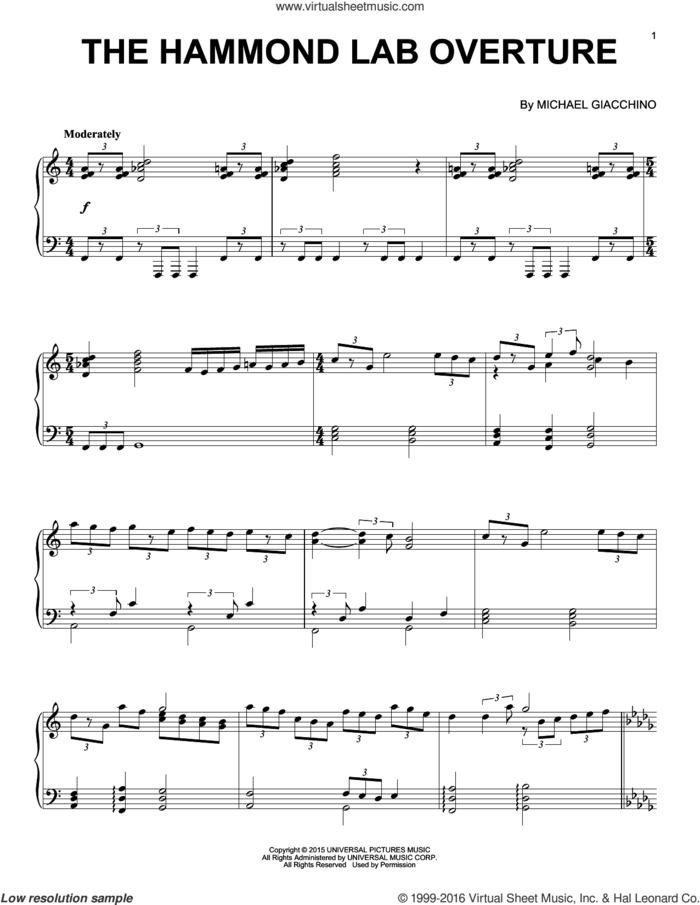 The Hammond Lab Overture from Jurassic World sheet music for piano solo by Michael Giacchino, classical score, intermediate skill level