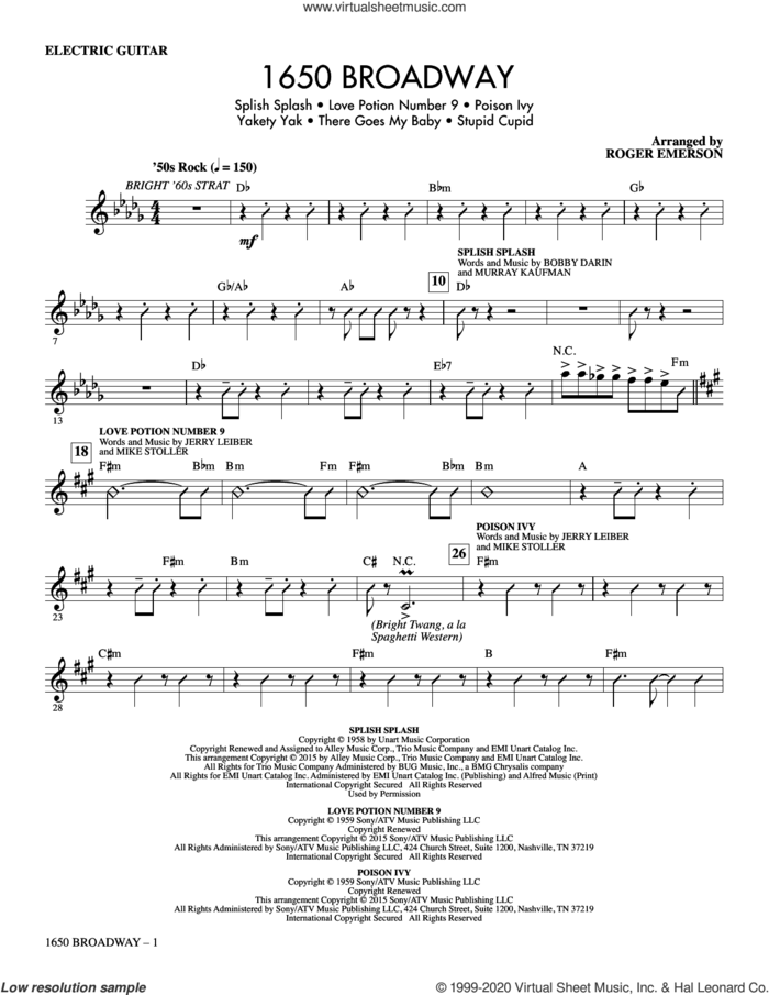 1650 Broadway (Medley) sheet music for orchestra/band (electric guitar) by Mike Stoller, Roger Emerson, The Searchers and Jerry Leiber, intermediate skill level