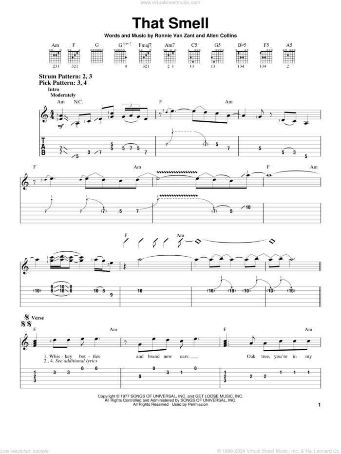 That Smell sheet music for guitar solo (easy tablature) by Lynyrd Skynyrd, Allen Collins and Ronnie Van Zant, easy guitar (easy tablature)