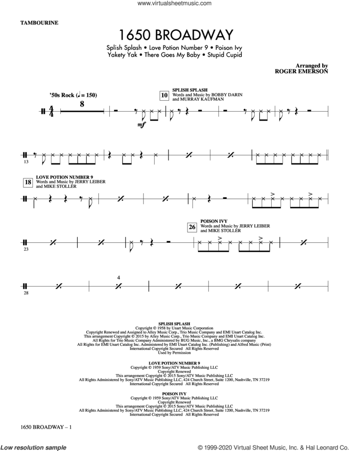 1650 Broadway (Medley) sheet music for orchestra/band (tambourine) by Mike Stoller, Roger Emerson, The Searchers and Jerry Leiber, intermediate skill level