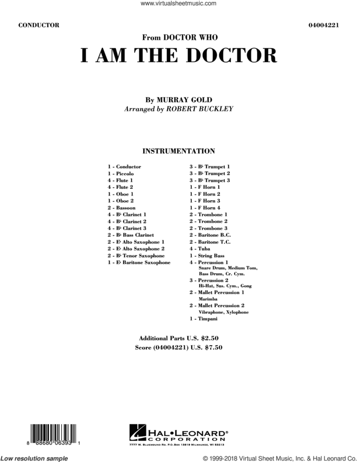 I Am the Doctor (from Doctor Who) (COMPLETE) sheet music for concert band by Robert Buckley and Murray Gold, intermediate skill level