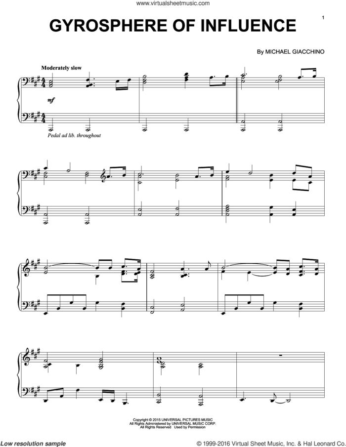 Gyrosphere Of Influence from Jurassic World sheet music for piano solo by Michael Giacchino, classical score, intermediate skill level