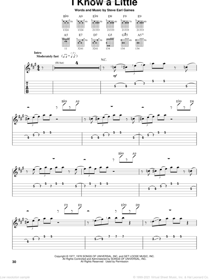 I Know A Little sheet music for guitar solo (easy tablature) by Lynyrd Skynyrd and Steve Gaines, easy guitar (easy tablature)