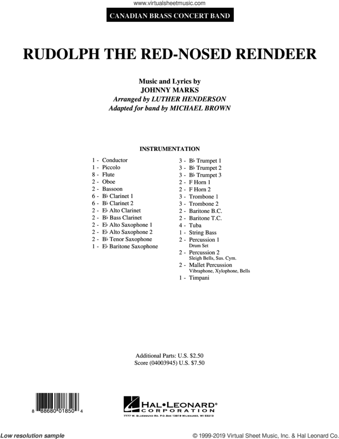 Rudolph the Red-Nosed Reindeer (Canadian Brass) (COMPLETE) sheet music for concert band by Michael Brown, John Denver and Johnny Marks, intermediate skill level