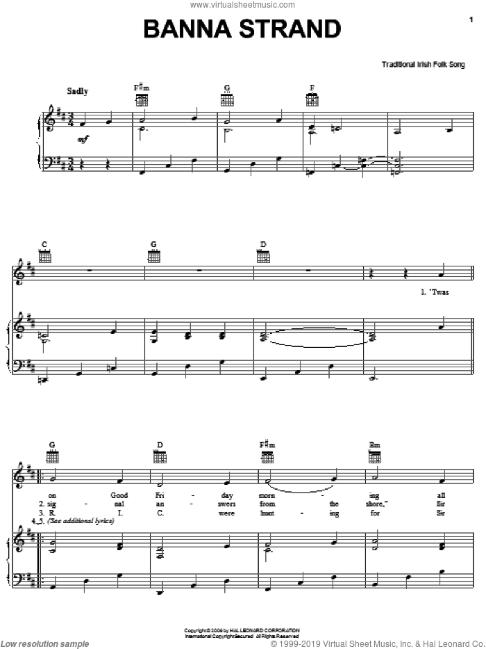 Banna Strand sheet music for voice, piano or guitar, intermediate skill level