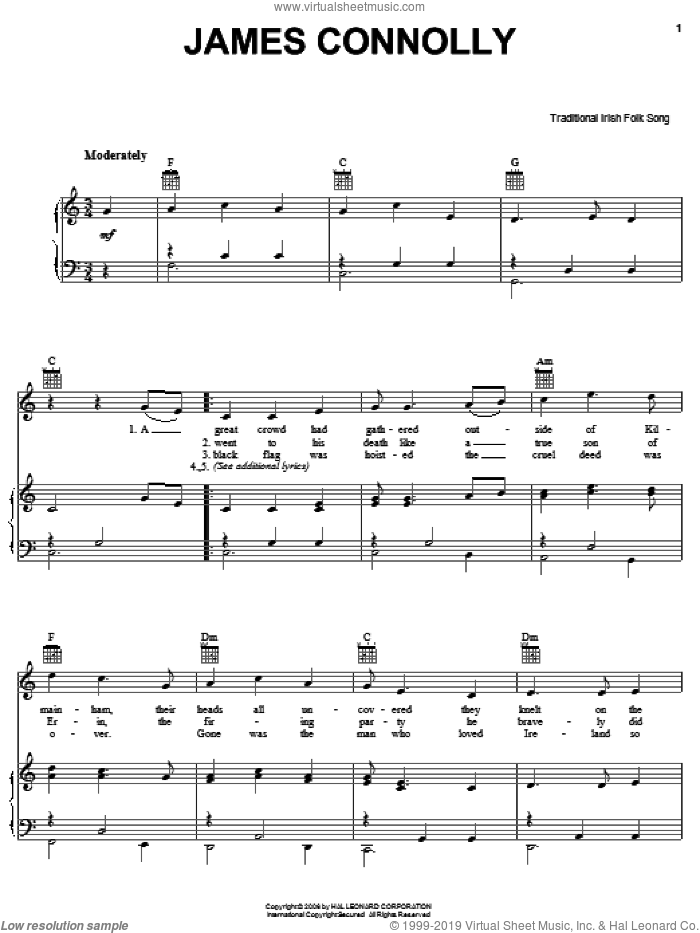 James Connolly sheet music for voice, piano or guitar, intermediate skill level