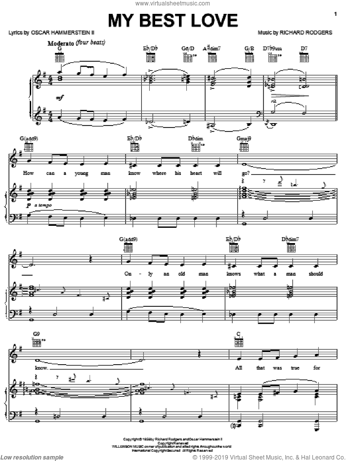 My Best Love sheet music for voice, piano or guitar by Rodgers & Hammerstein, Hammerstein, Rodgers &, Oscar II Hammerstein and Richard Rodgers, intermediate skill level