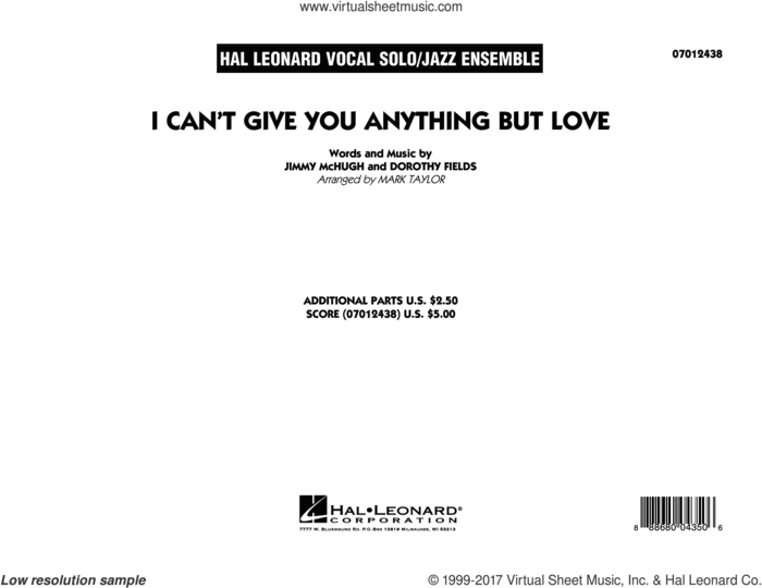 I Can't Give You Anything But Love (Key: B-flat) (COMPLETE) sheet music for jazz band by Dorothy Fields, Jimmy McHugh and Mark Taylor, intermediate skill level