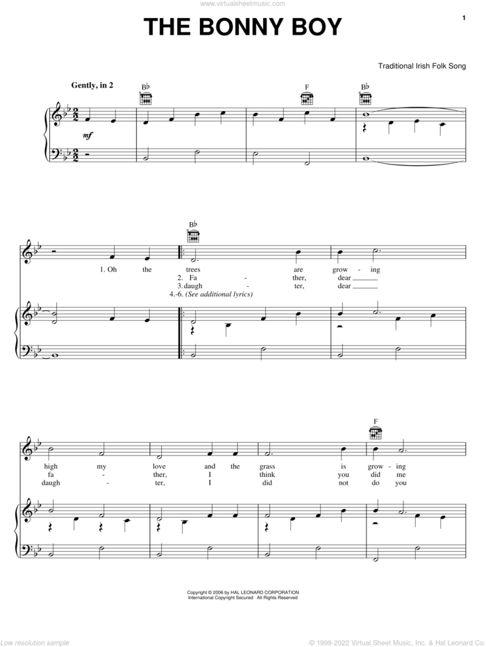 The Bonny Boy sheet music for voice, piano or guitar, intermediate skill level