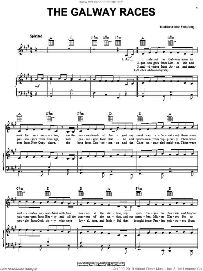 The Galway Races sheet music for voice, piano or guitar, intermediate skill level