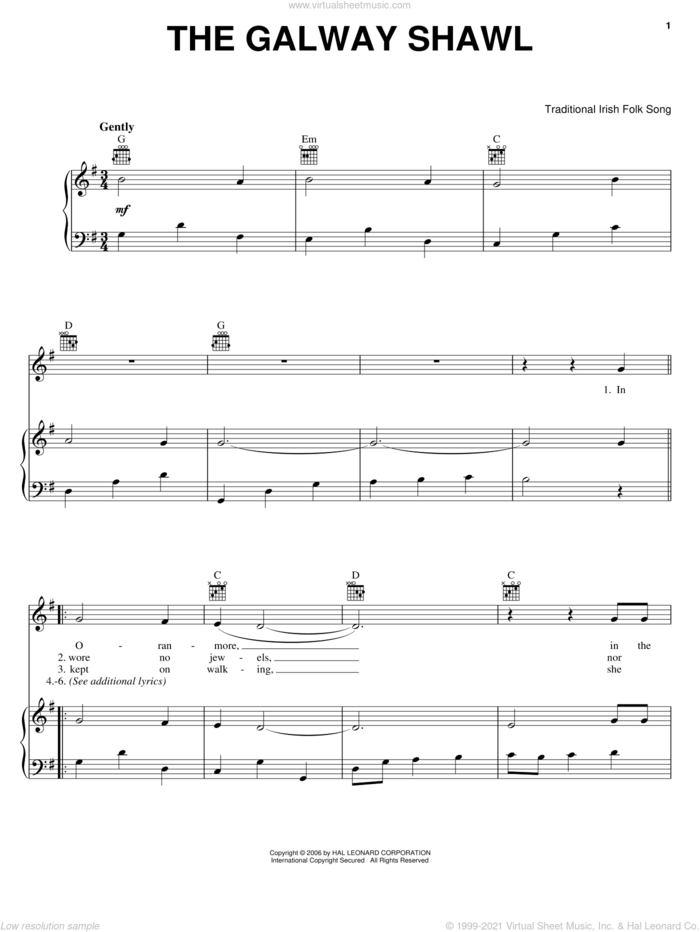 The Galway Shawl sheet music for voice, piano or guitar, intermediate skill level