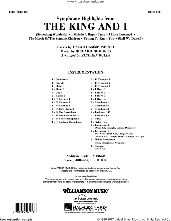 Symphonic Highlights from The King and I (COMPLETE) sheet music for concert band by Stephen Bulla, intermediate skill level
