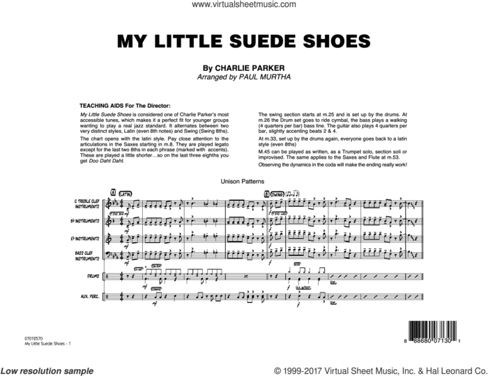 My Little Suede Shoes (COMPLETE) sheet music for jazz band by Paul Murtha and Charlie Parker, intermediate skill level