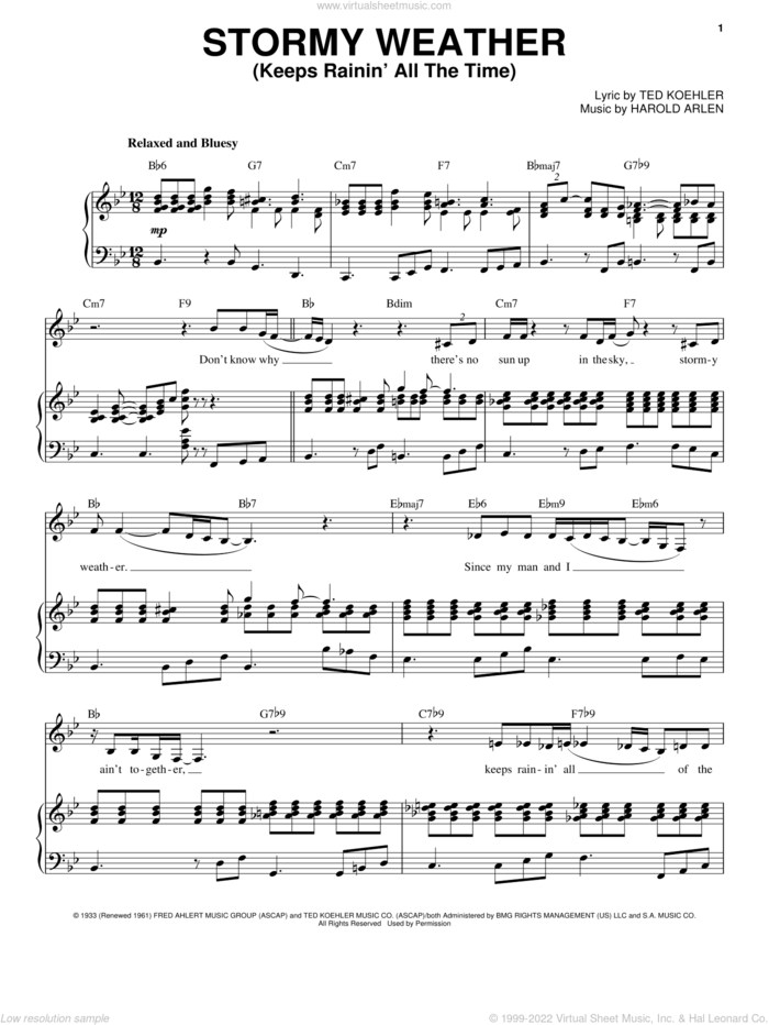 Stormy Weather (Keeps Rainin' All The Time) sheet music for voice and piano by Etta James, Harold Arlen and Ted Koehler, intermediate skill level