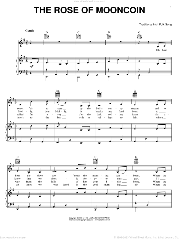 The Rose Of Mooncoin sheet music for voice, piano or guitar, intermediate skill level