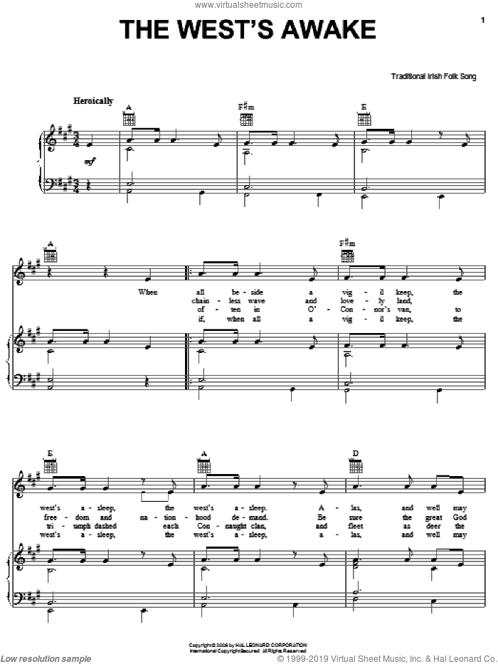 The West's Awake sheet music for voice, piano or guitar, intermediate skill level