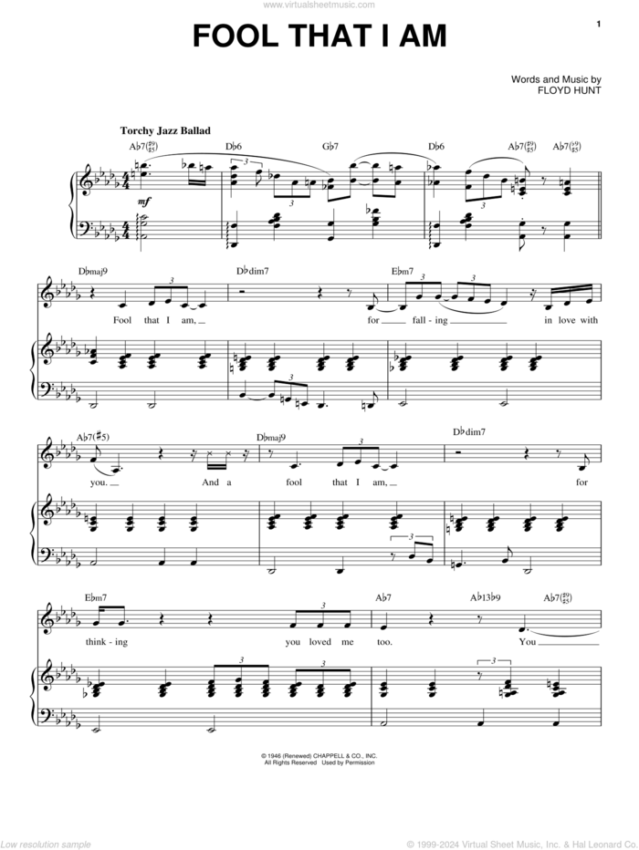 Fool That I Am sheet music for voice and piano by Etta James, Adele and Floyd Hunt, intermediate skill level