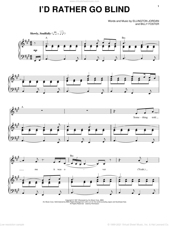 I'd Rather Go Blind sheet music for voice and piano by Etta James, Rod Stewart, Billy Foster and Ellington Jordan, intermediate skill level